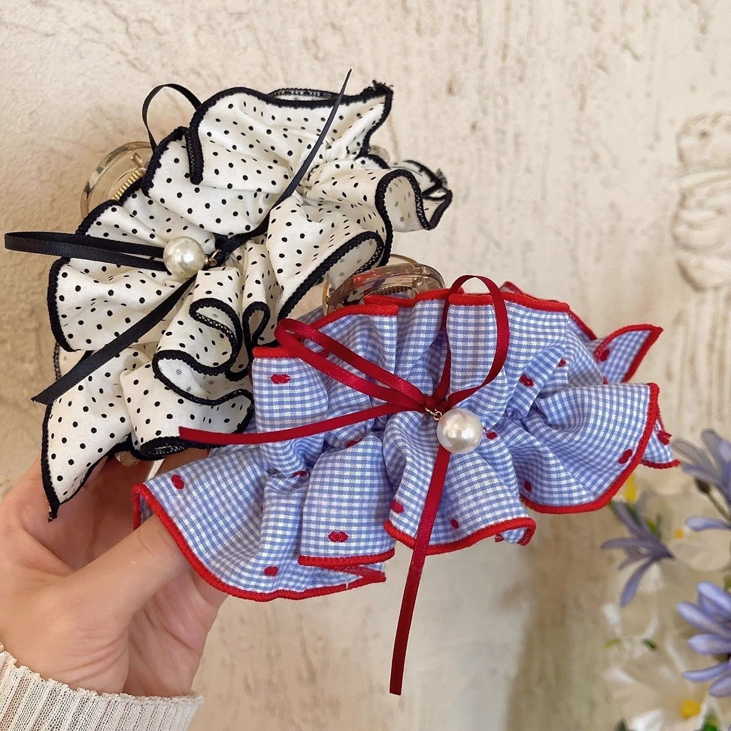 Hair Clip Claw Large - 1pc Sweet and high-end fabric pleated