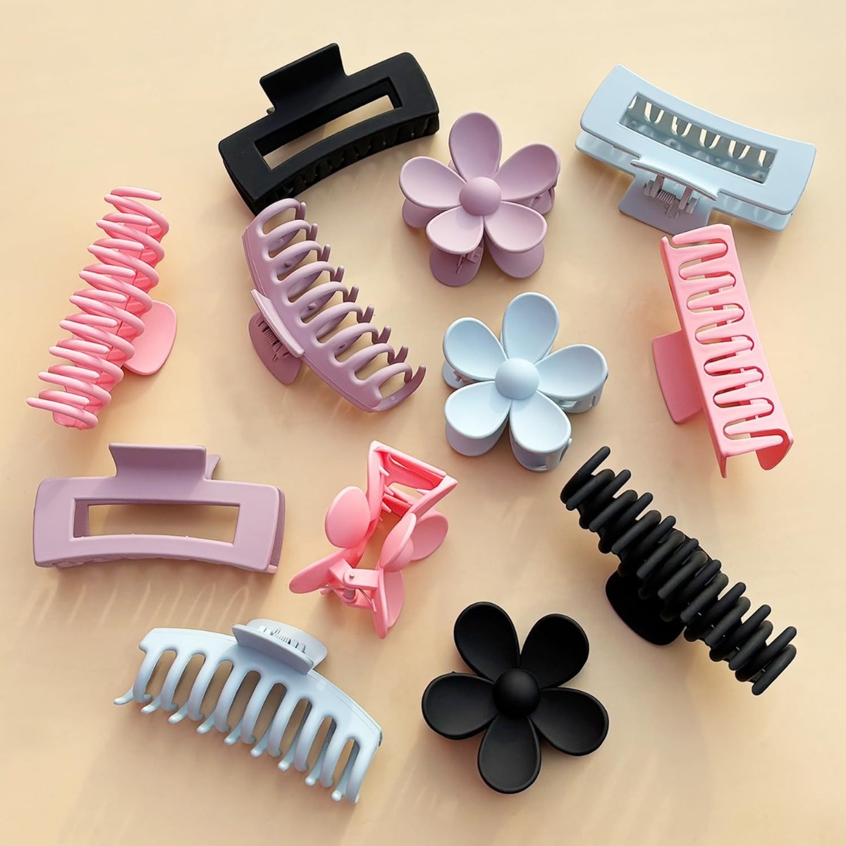 12Pcs Neutral Tone Plastic Hai - Hair Clip Claw Large のレビューと価格