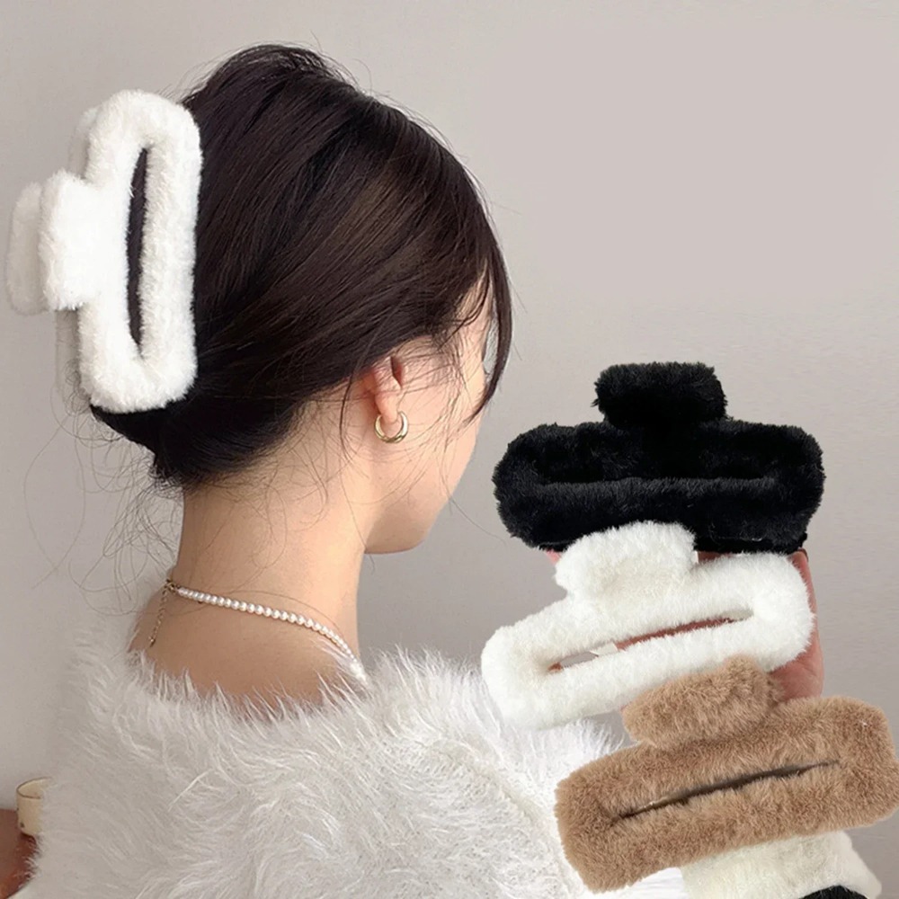Winter Fluffy Plush Faux Fur B - Hair Clip Claw Large のレビューと価格