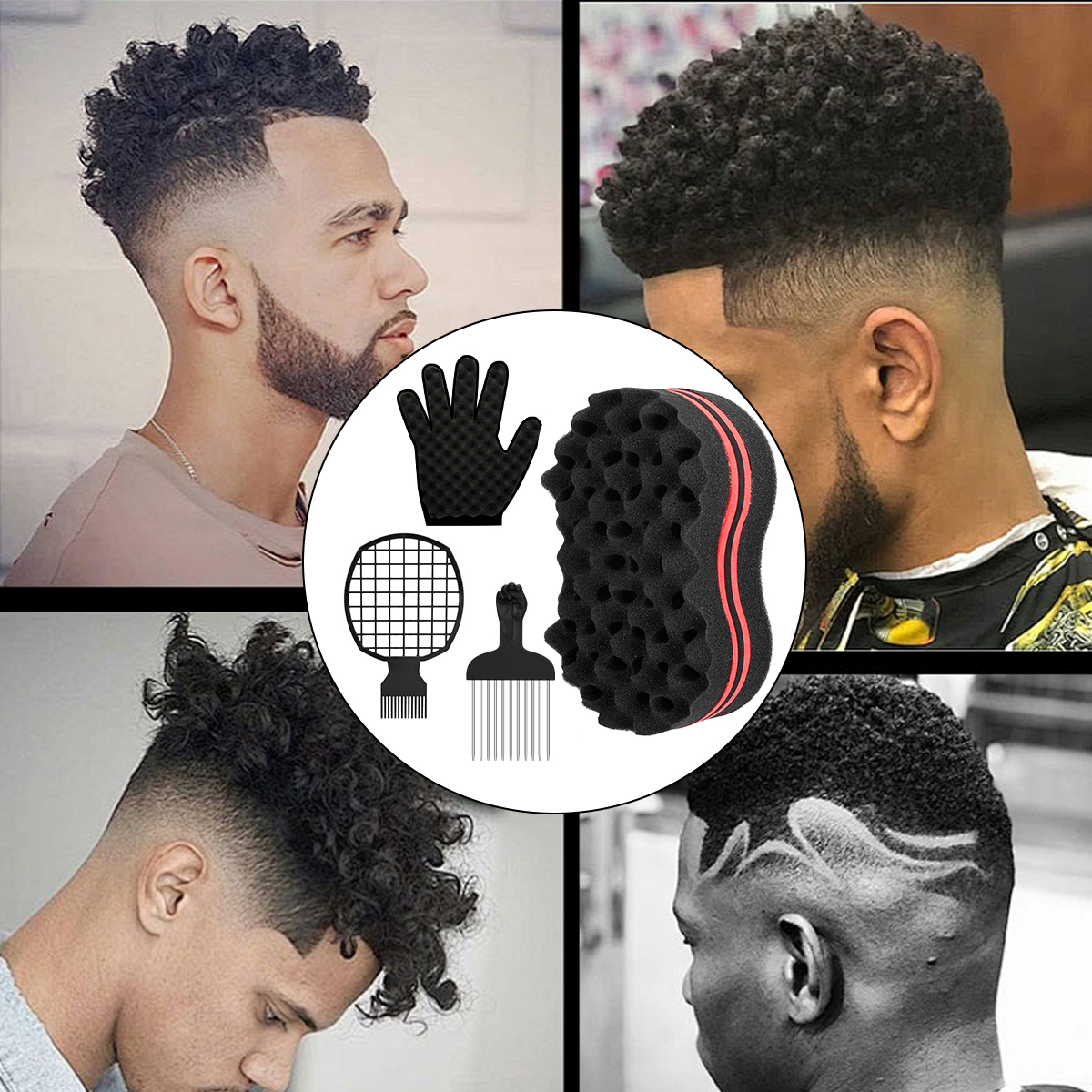 4Pcs Twist Hair Sponges Set Bi - Afro Pick Comb のレビューと価格