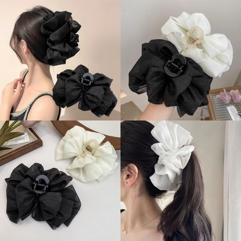 Large Black White Mesh Hair Cl - Hair Clip Claw Large のレビューと価格