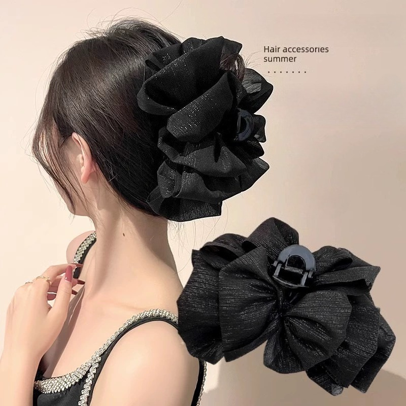 Large Black White Mesh Hair Cl - Hair Clip Claw Large のレビューと価格