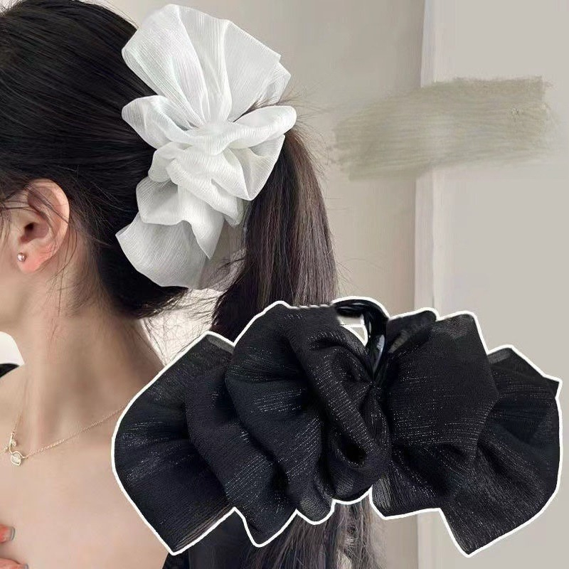 Large Black White Mesh Hair Cl - Hair Clip Claw Large のレビューと価格