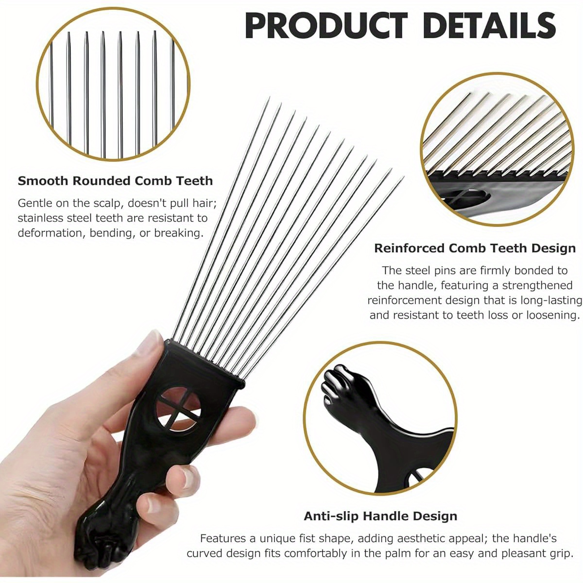 1- Piece Stainless Steel Afro  - Afro Pick Comb のレビューと価格