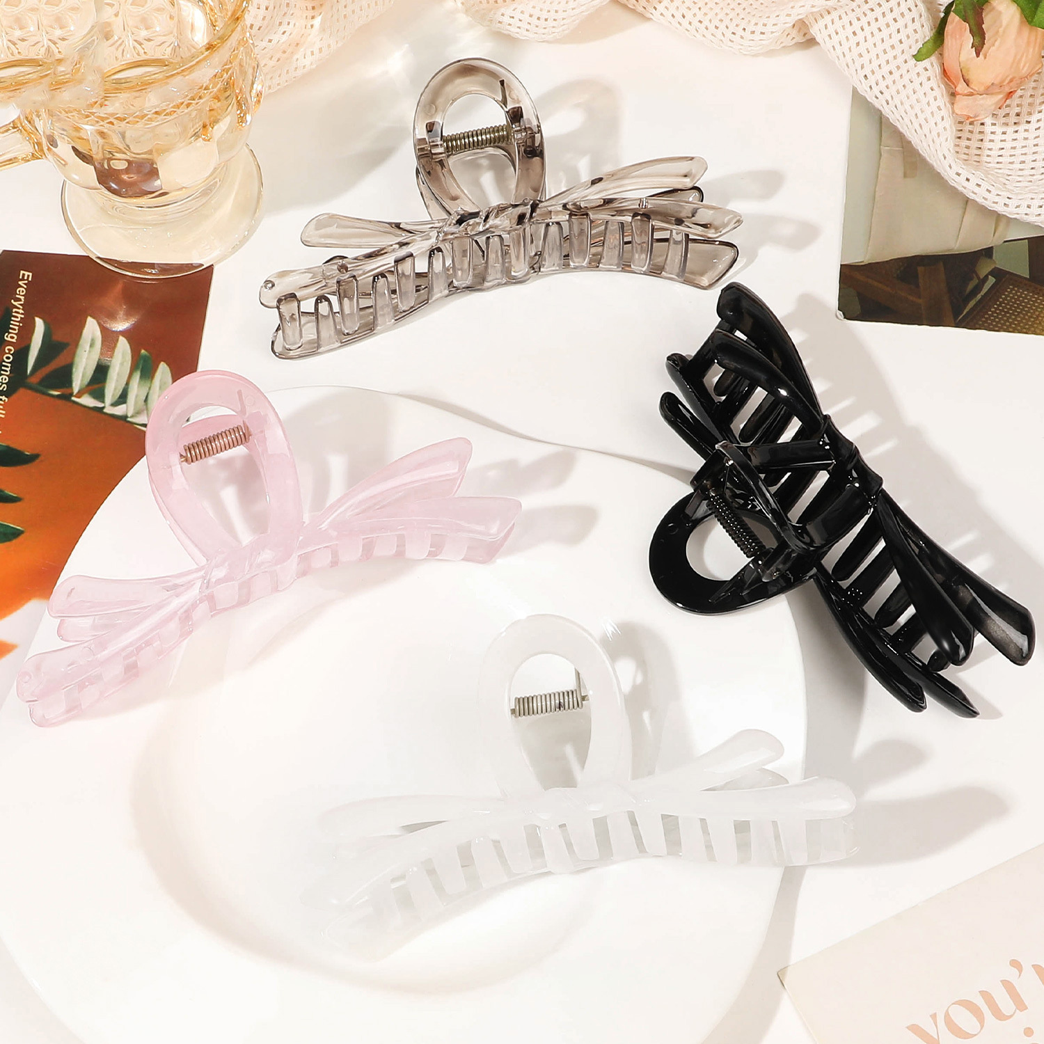 2/4PCS Large Bow Ribbon Hair C - Hair Clip Claw Large のレビューと価格